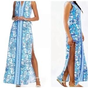 NWT Lilly Pulitzer Donna Maxi Romper Succulent Blue Pop Up Coronado Crab Size 00